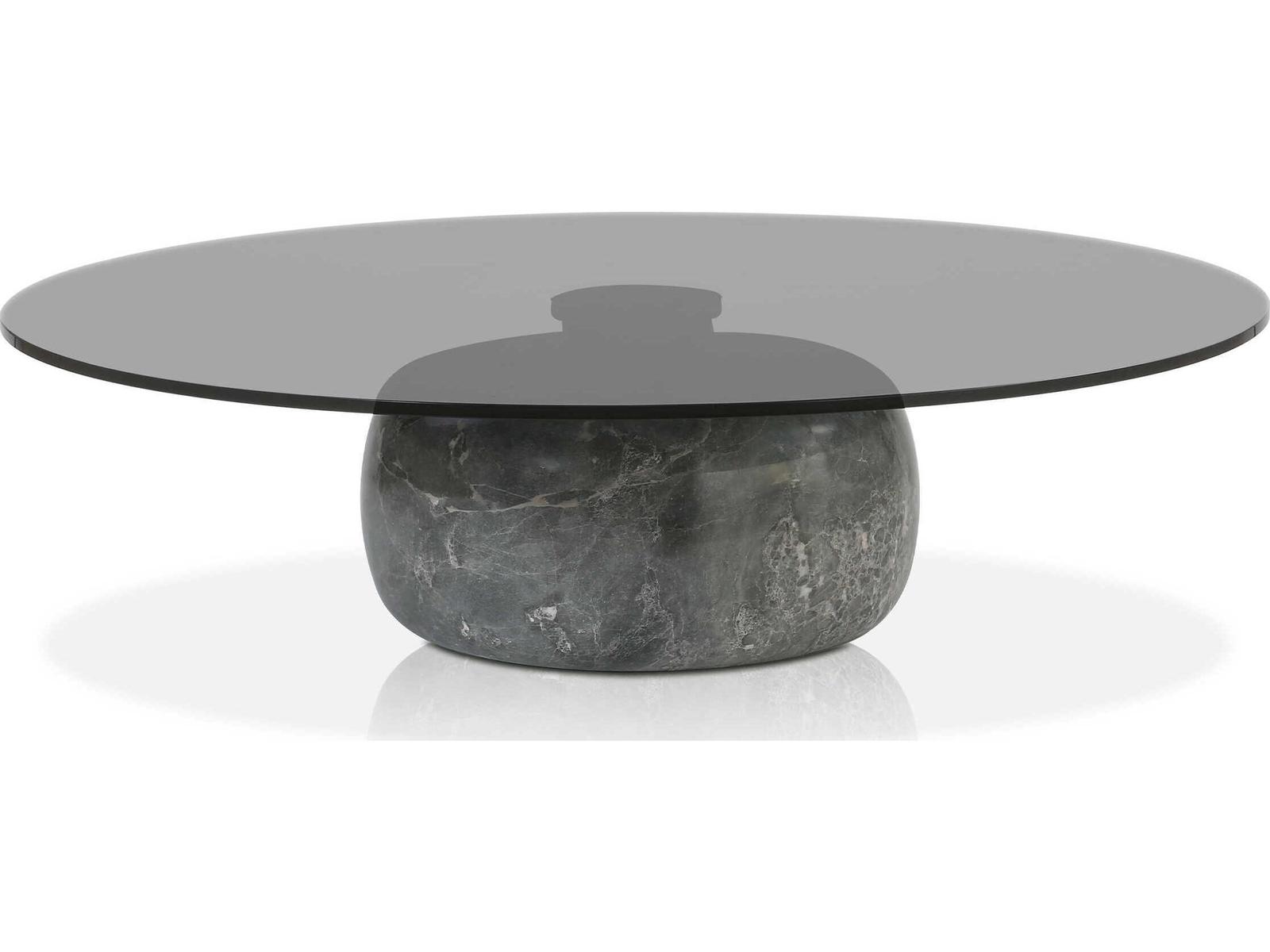 Skip Round Glass Smoke Coffee Table with Grey Marble Base