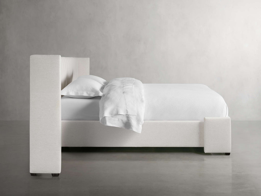 Wyller Channel-Stitched Extended Headboard Bed with Low Footboard