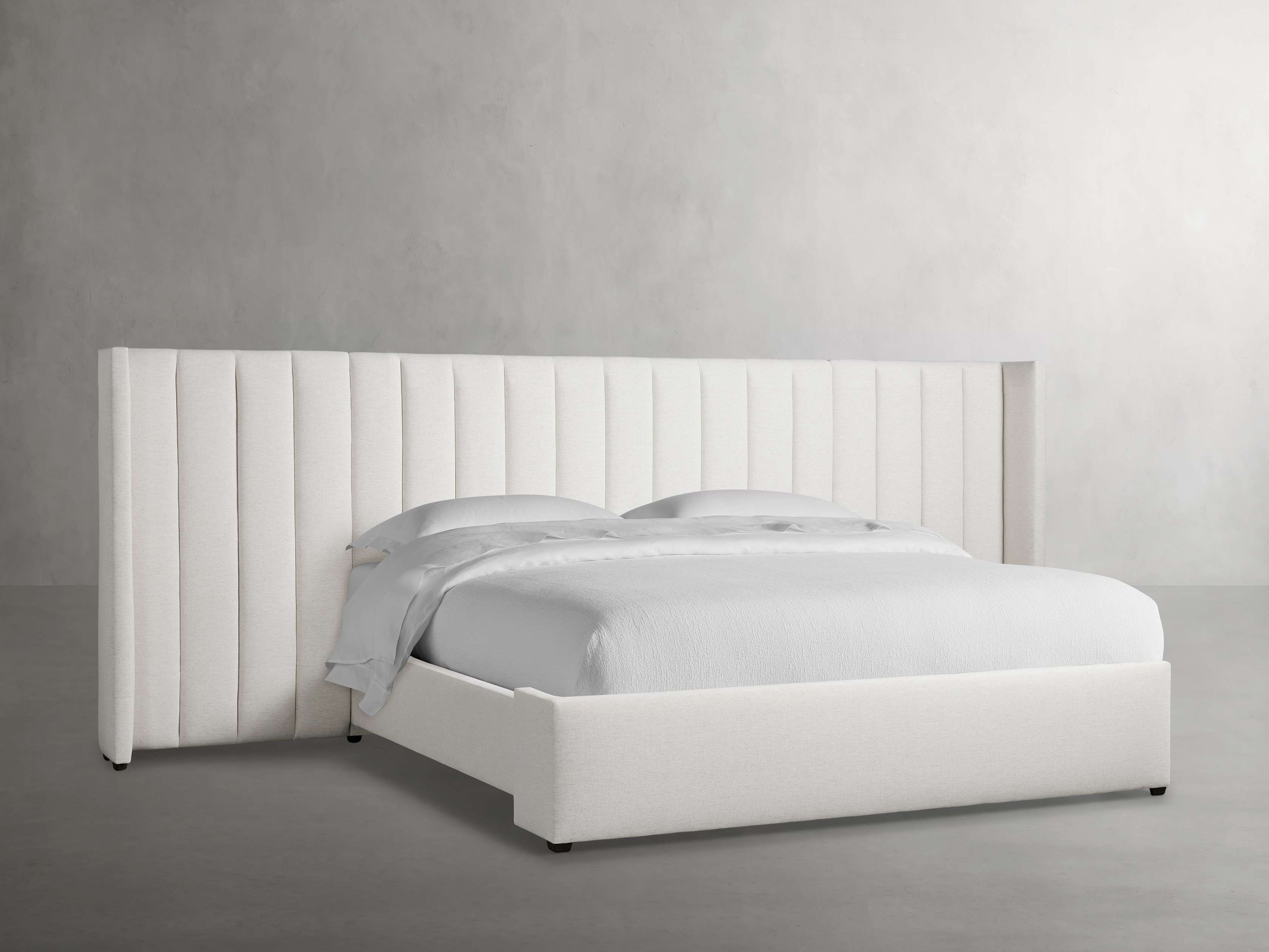 Wyller Channel-Stitched Extended Headboard Bed with Low Footboard