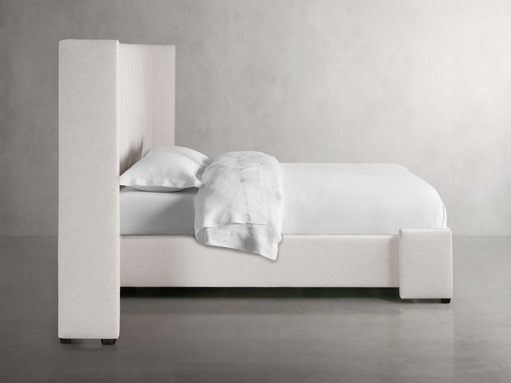 Wyller Channel-Stitched Extended Headboard Bed with Low Footboard