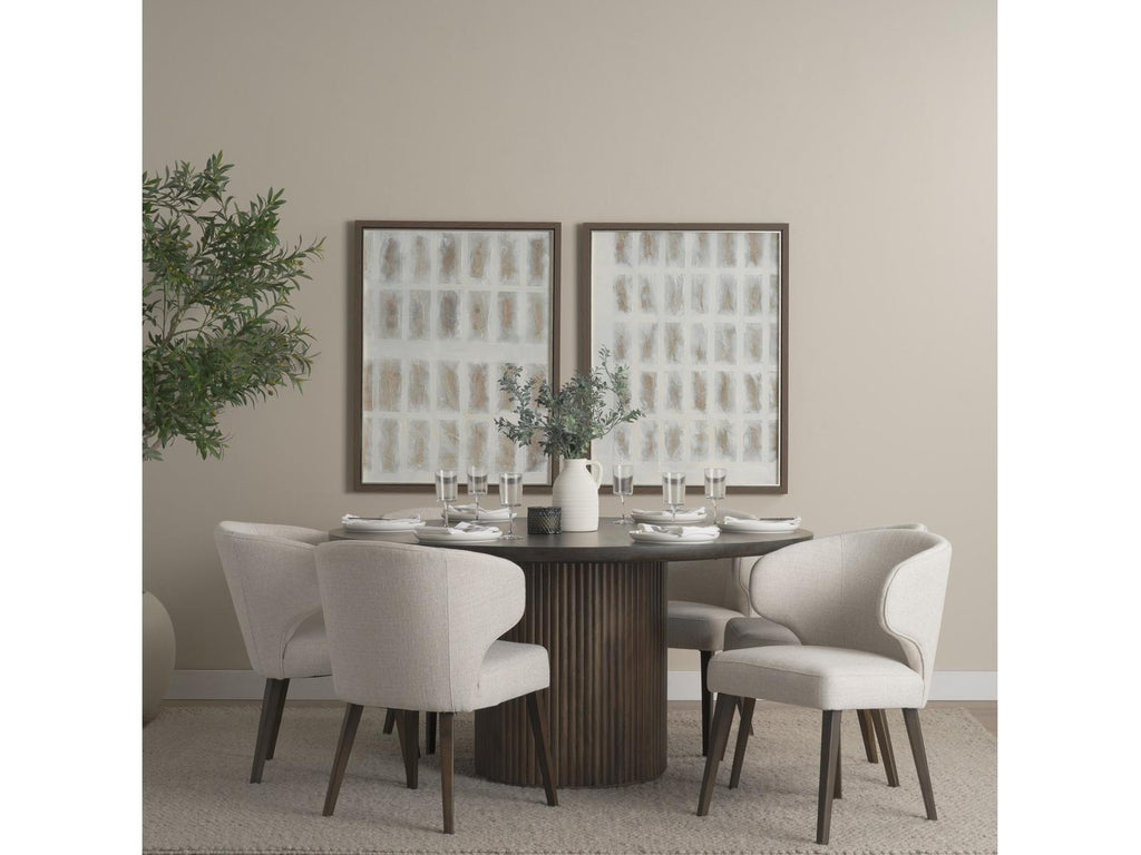 Mercana Terra 60-Inch Round Fluted Dining Table with 6 Niles Wingback Dining Chairs