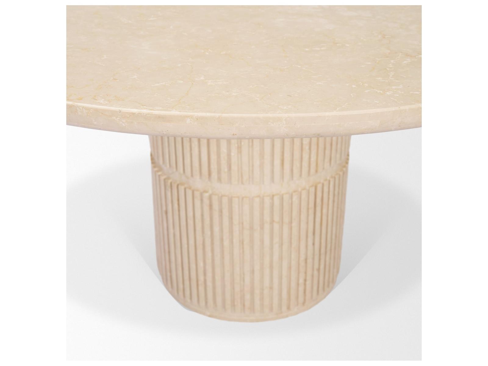 Mercana Sorrano 59 Botticino Marble Round w/ Fluted Base Dining Table,"<div class="flex-col">
<span class="font-semibold">Features</span><ul>
<li class="text-sm"><div>59.0L x 59.0W x 30.5H</div></li>
<li class="text-sm"><div>Crafted from Botticino marble