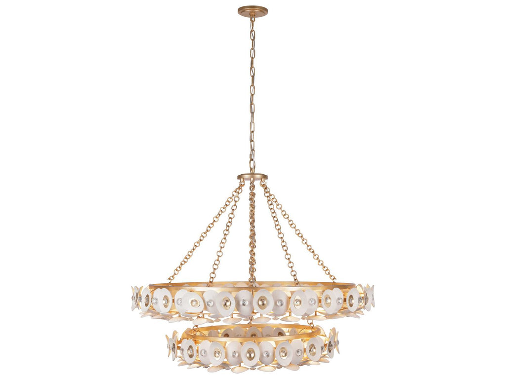 Metropolitan Niu 22-Light Tiered Chandelier in Coconut Shell Gold and White