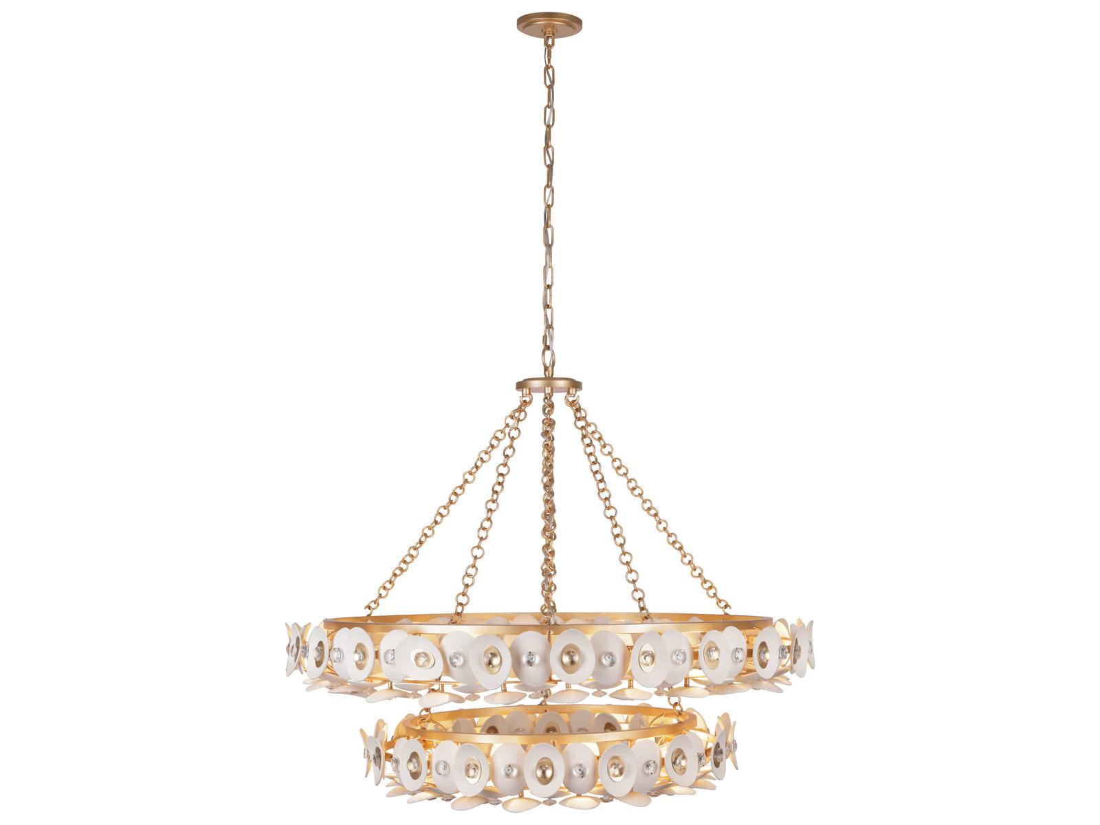 Metropolitan Niu 22-Light Tiered Chandelier in Coconut Shell Gold and White