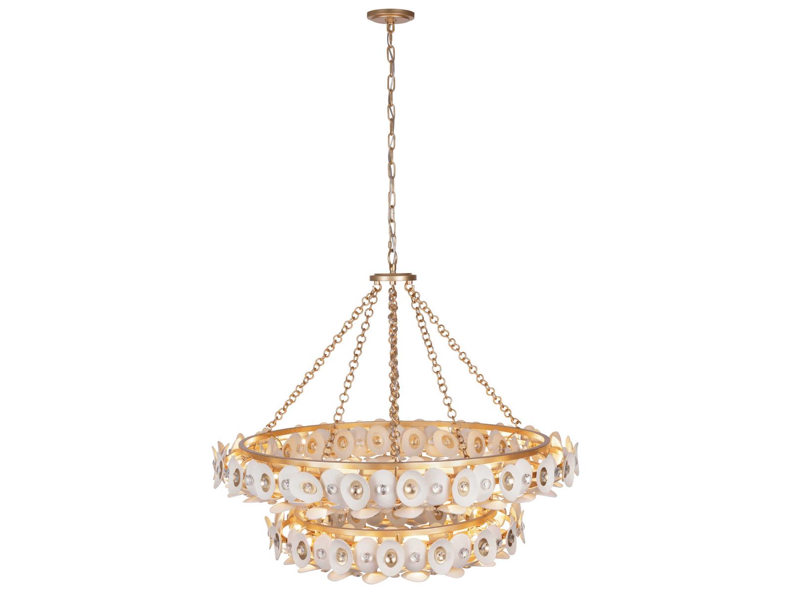 Metropolitan Niu 22-Light Tiered Chandelier in Coconut Shell Gold and White
