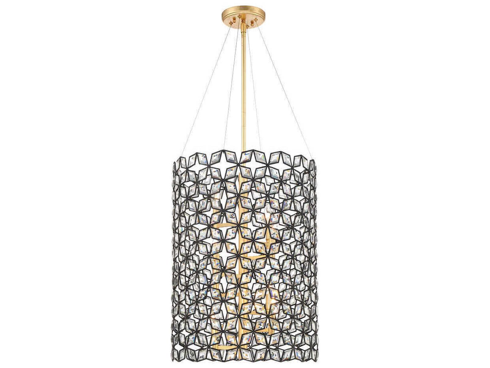Metropolitan Brookcrest 8-Light Sand Coal Gold Leaf Chandelier with Black Crystal Glass