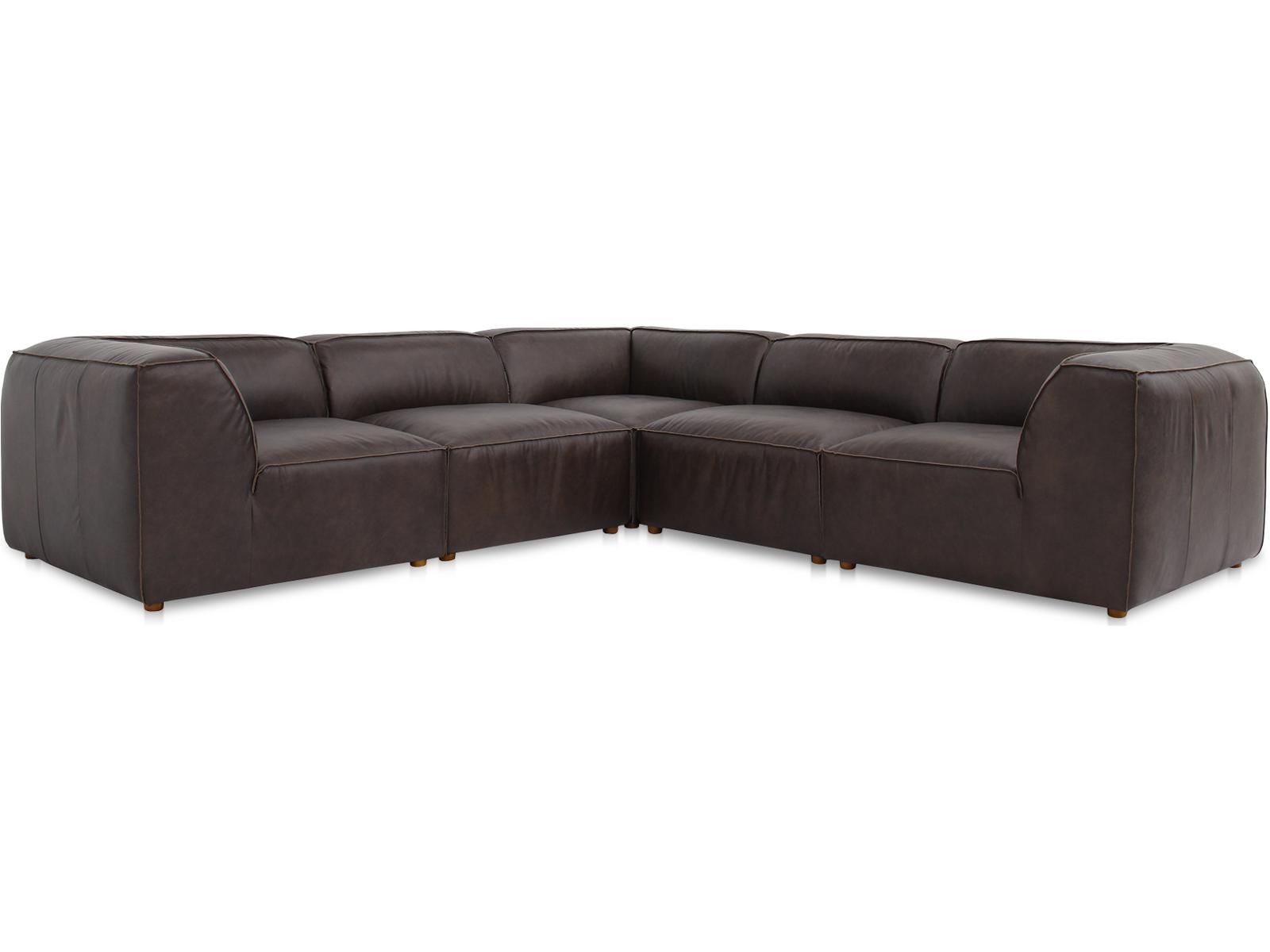 Form 5-Seat L-Shape Modular Sectional Sofa in Espresso Brown Top Grain Leather