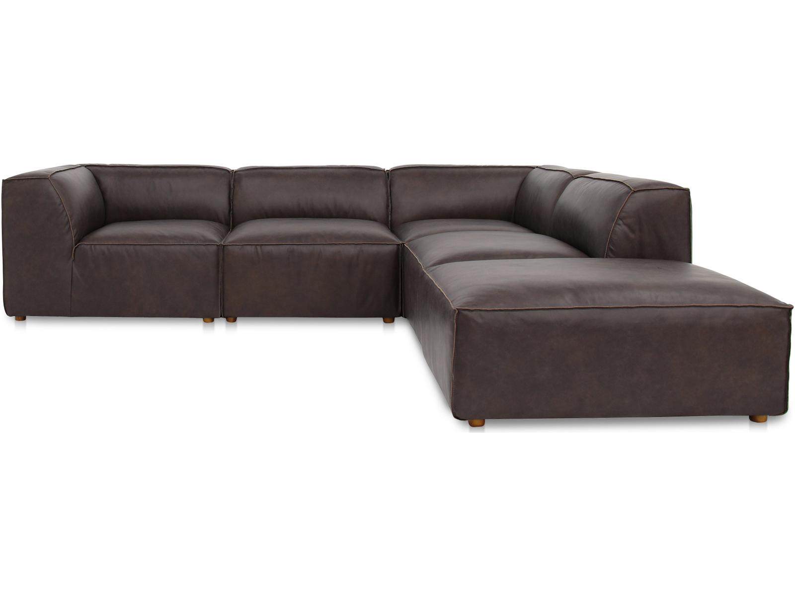 Form 4-Seat Modular Top-Grain Leather Sectional Sofa in Espresso Brown
