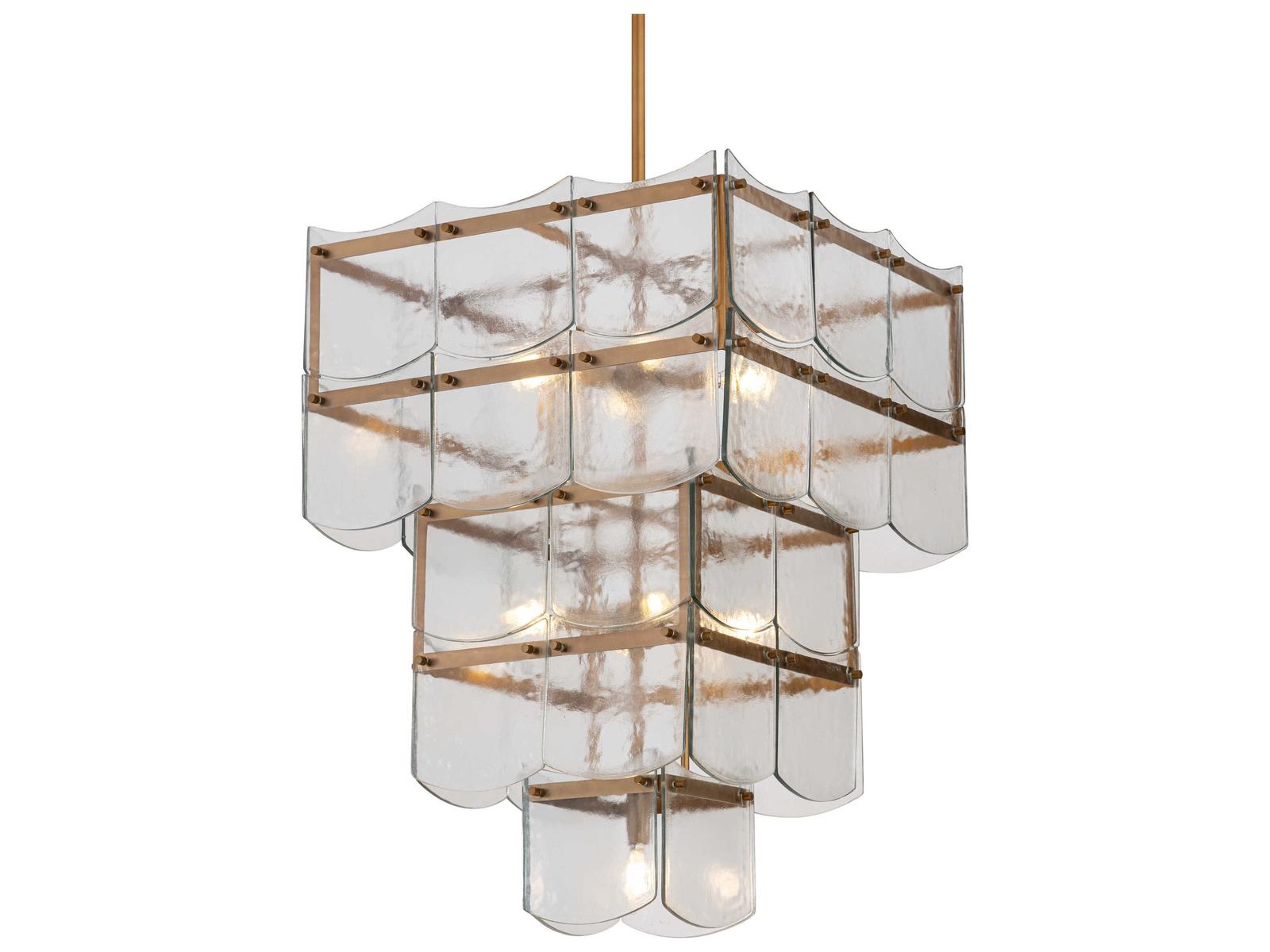 Minka Lavery Kiori 9-Light Legacy Brass Textured Clear Tiered Chandelier