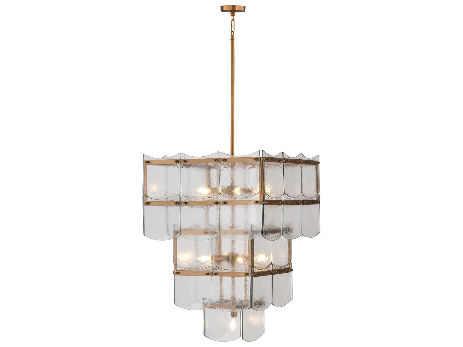 Minka Lavery Kiori 9-Light Legacy Brass Textured Clear Tiered Chandelier
