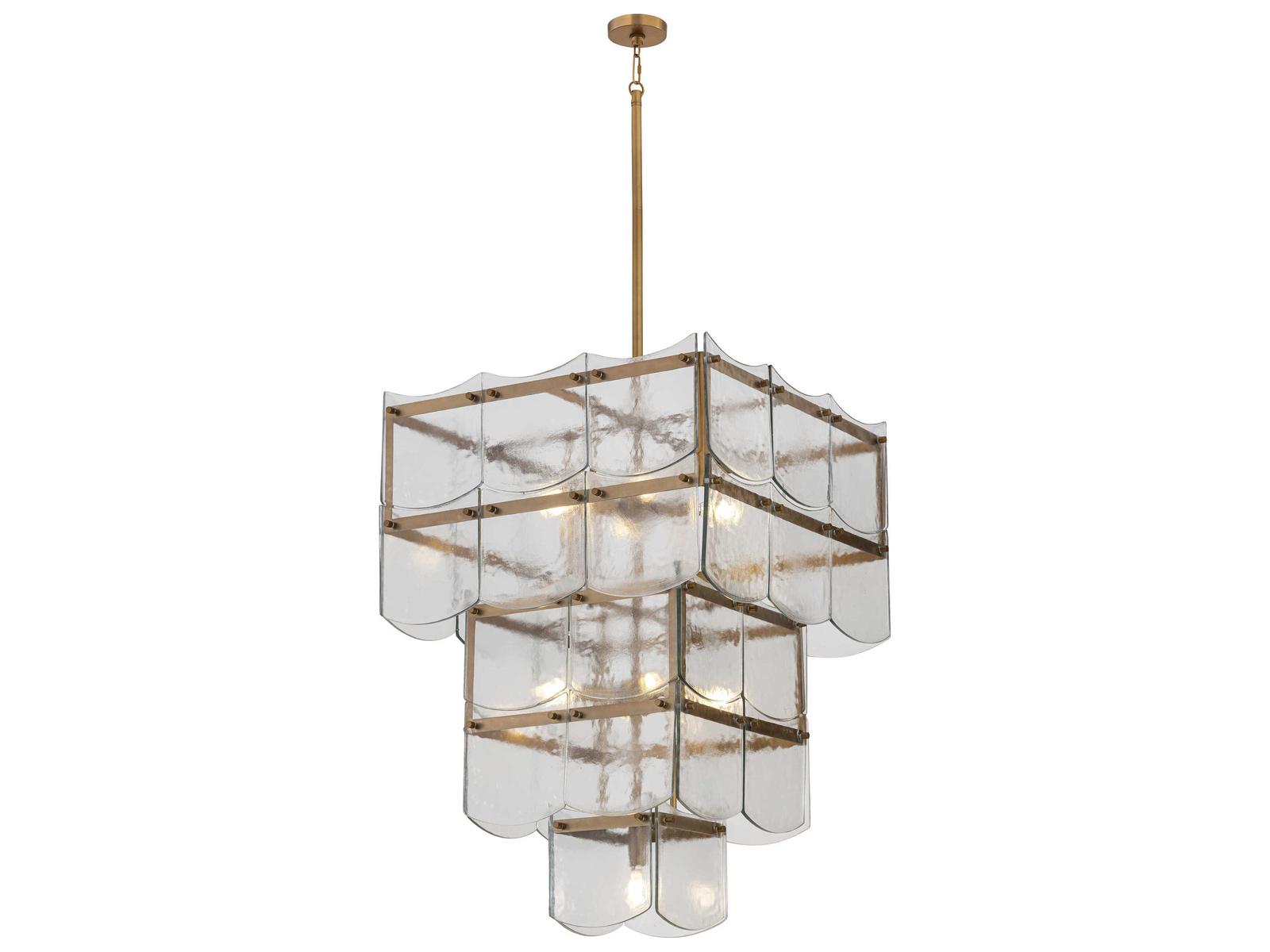 Minka Lavery Kiori 9-Light Legacy Brass Textured Clear Tiered Chandelier