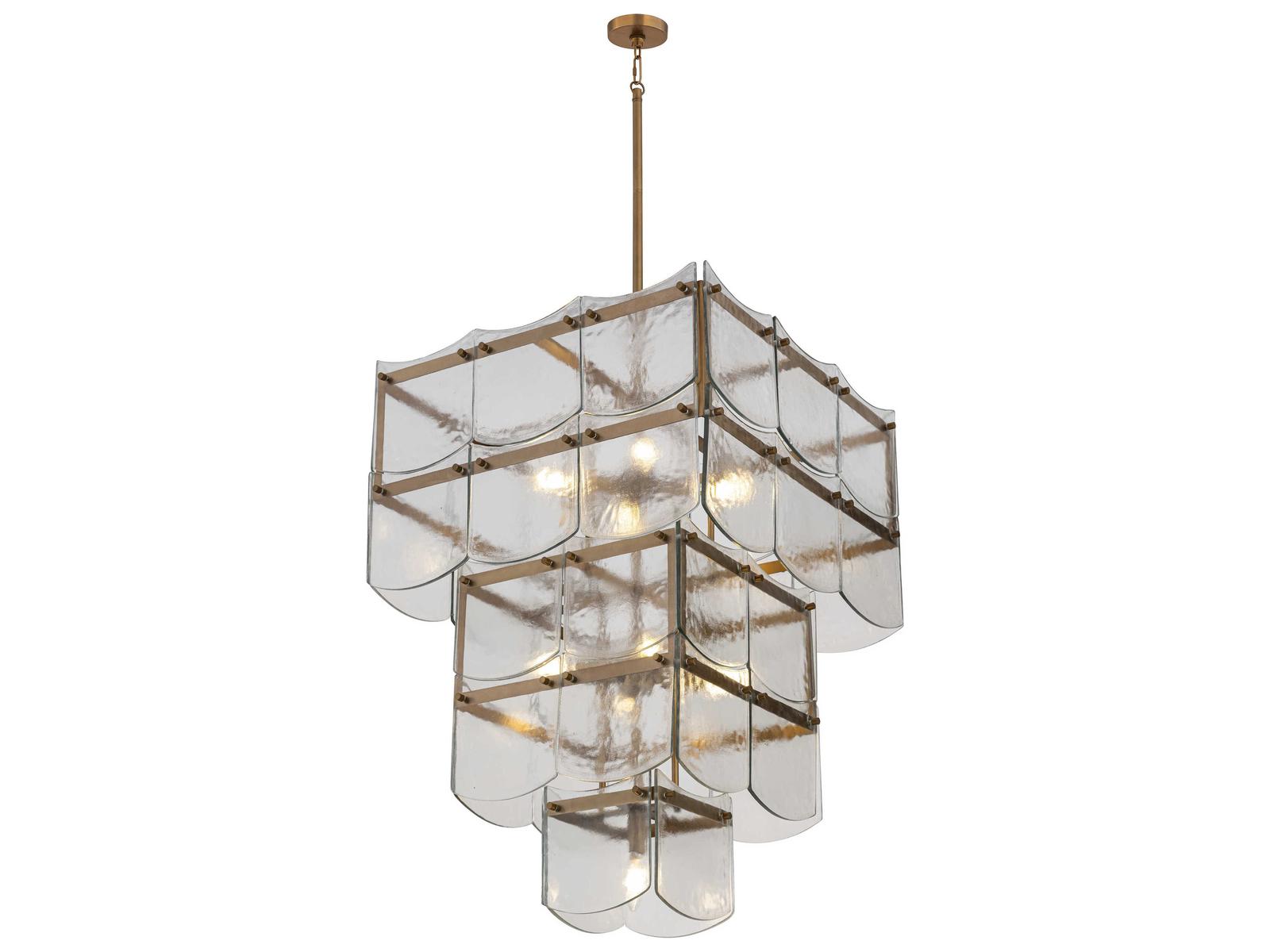Minka Lavery Kiori 9-Light Legacy Brass Textured Clear Tiered Chandelier