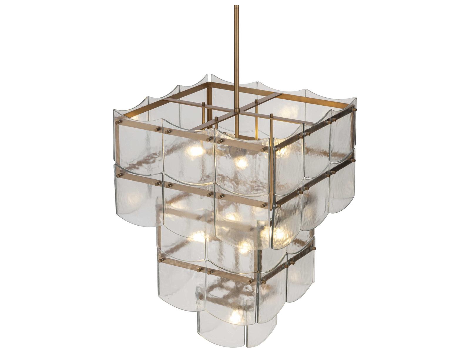 Minka Lavery Kiori 9-Light Legacy Brass Textured Clear Tiered Chandelier
