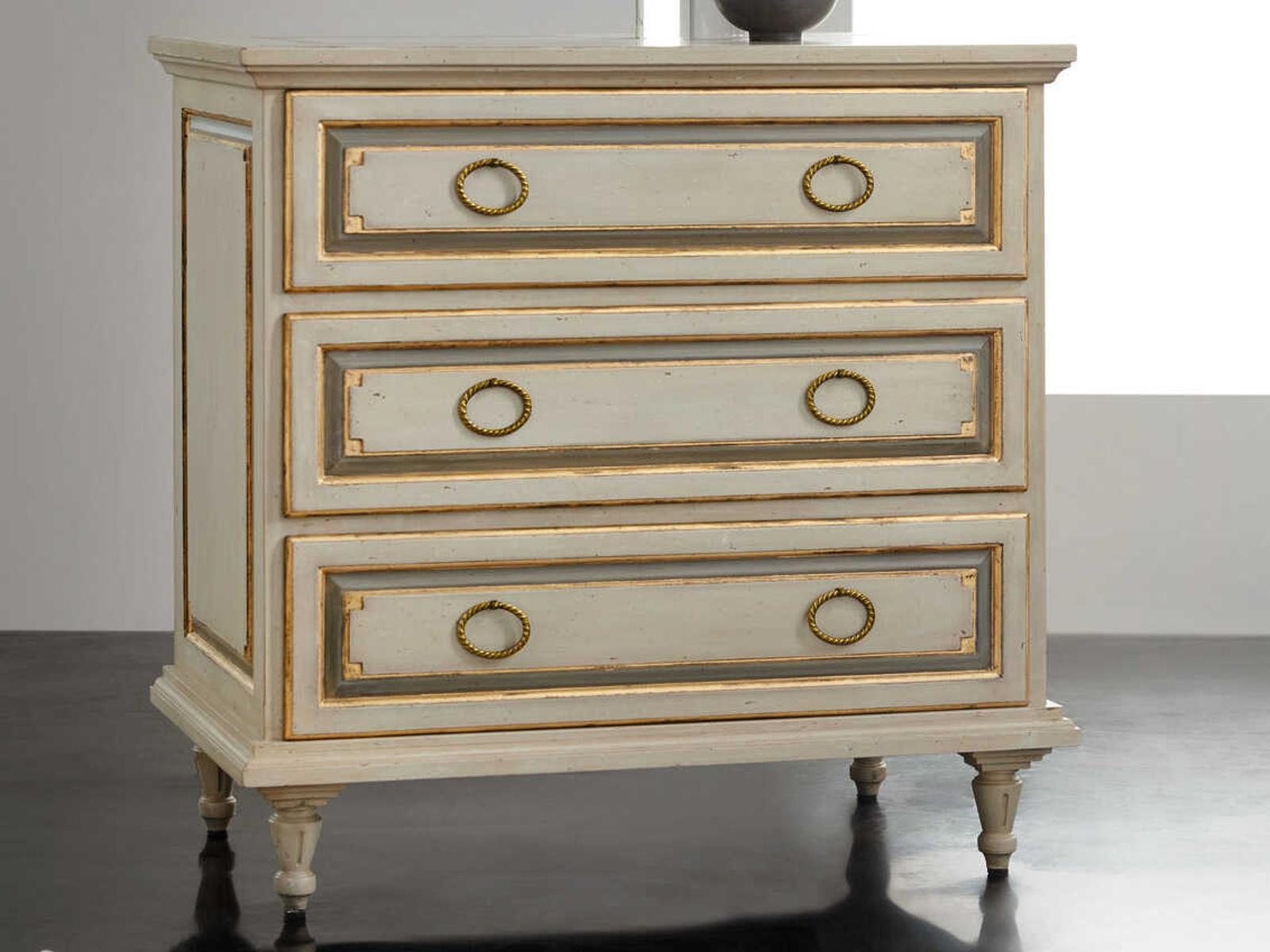 Vallieu 3-Drawers Beige Nightstand with Antique Brass Hardware