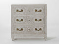 Carved Oak 3-Drawer Nightstand with Distressed White Finish