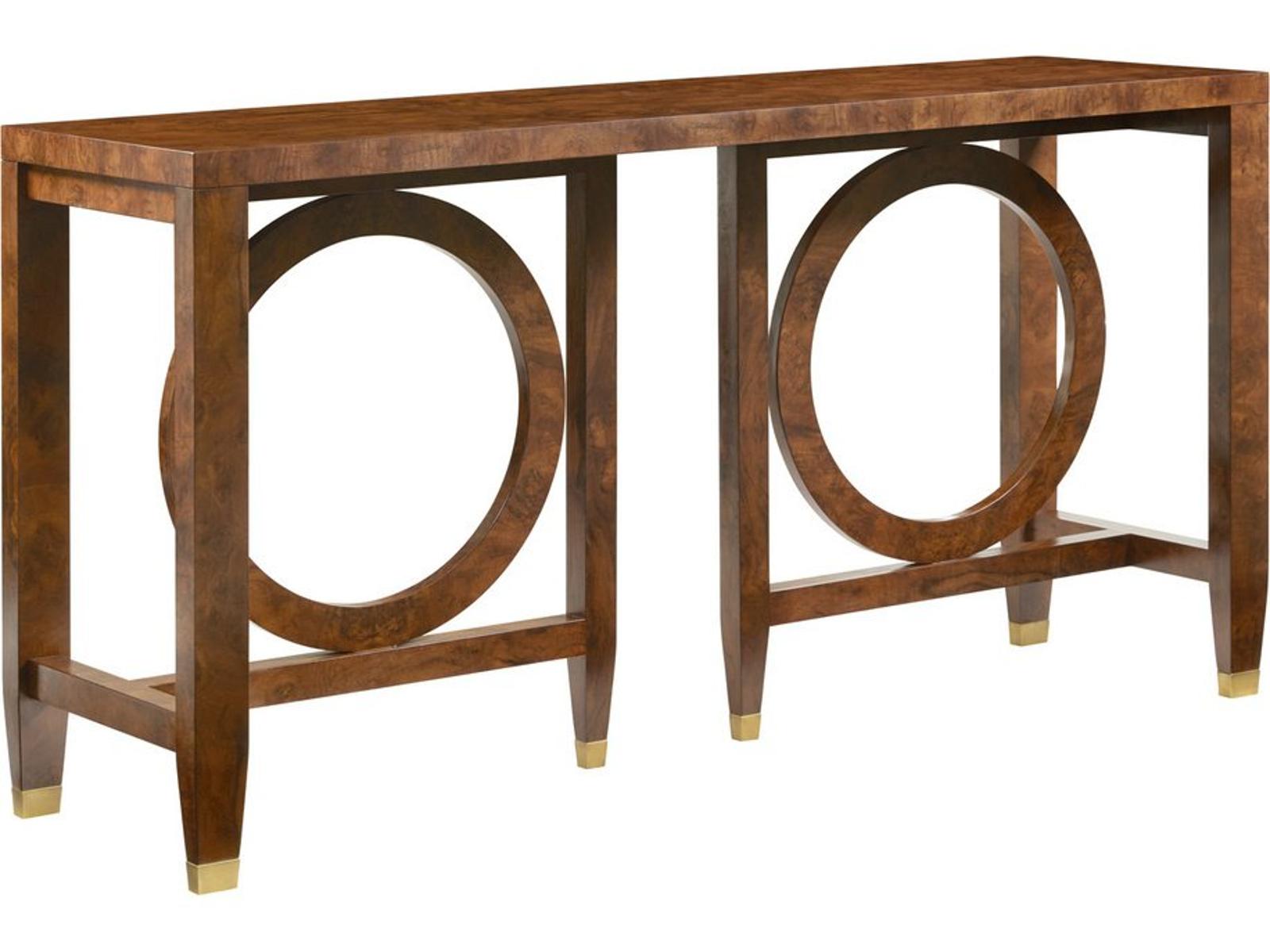 Moab Rectangular Wood Console Table with Walnut Burl and Brass Accents