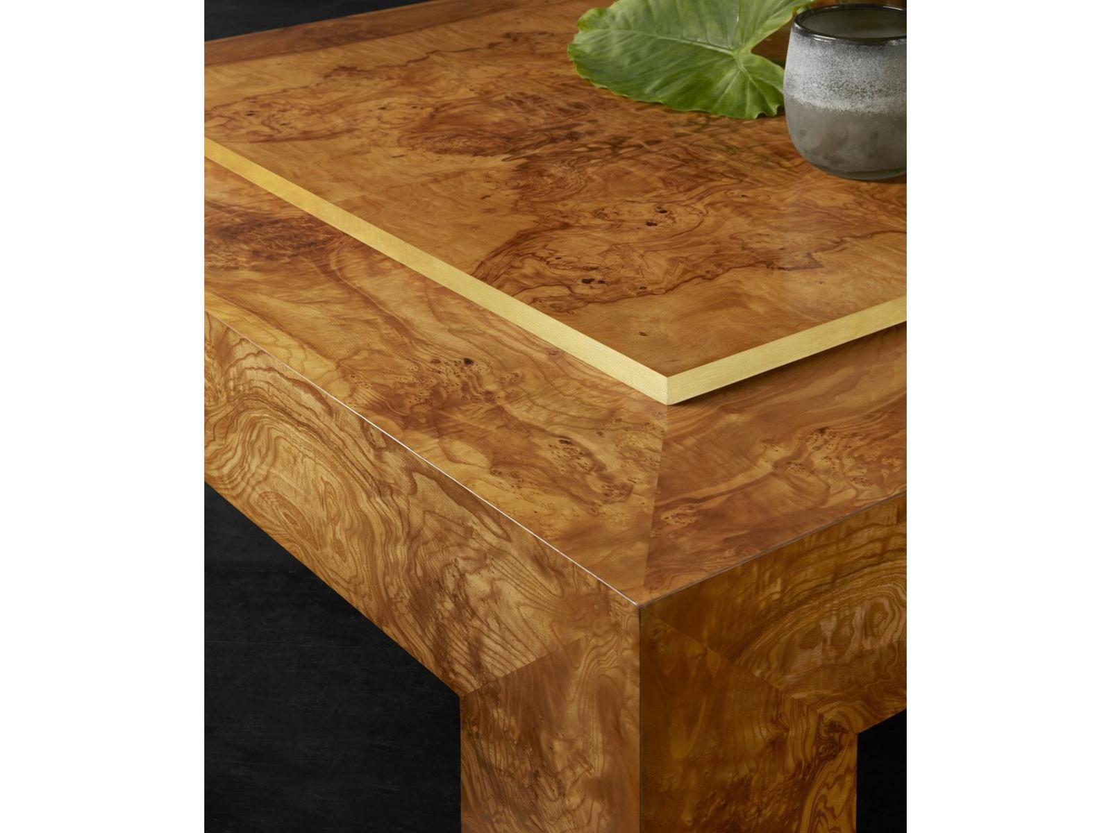 Stephanie Rectangular Wood Coffee Table with Brass Accents