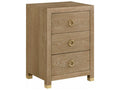 Ventura 3-Drawers Beige Oak Wood Nightstand with Brass Accents