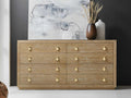 Mirage Beige Oak Wood Double Dresser with Brass Accents