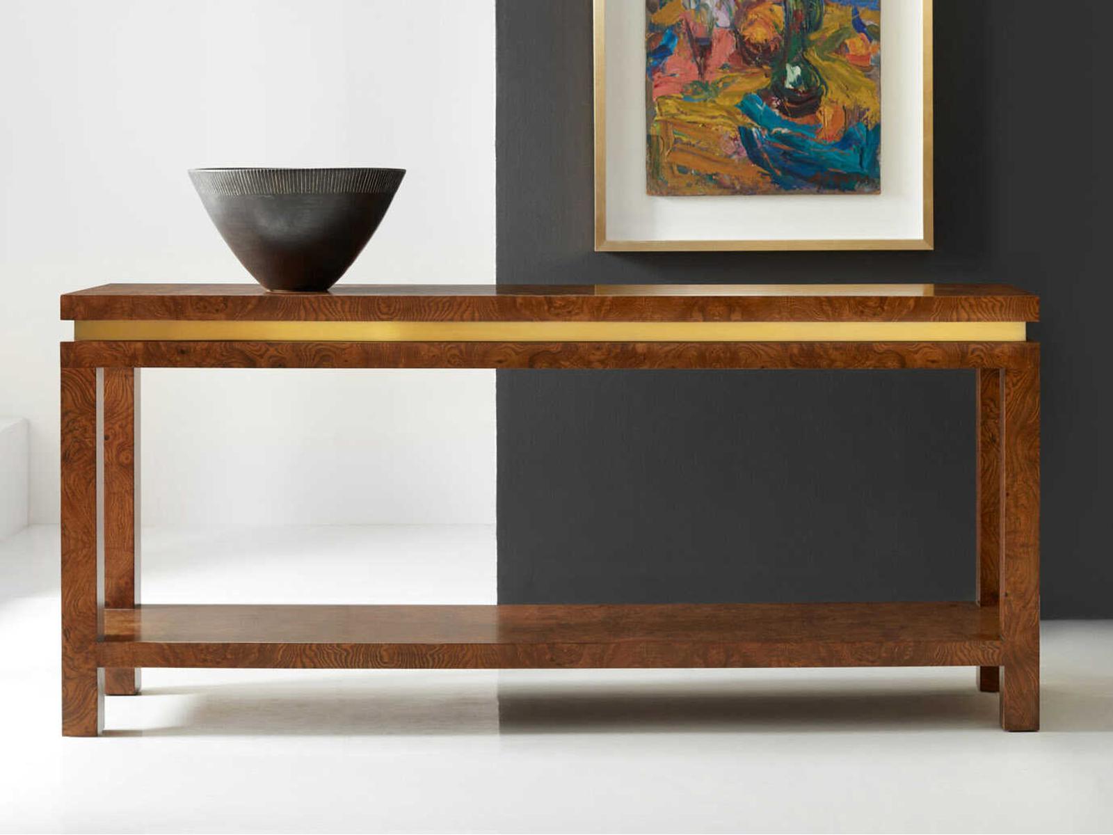 Elysee Rectangular Wood Console Table with Brass Accent