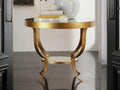 Gueridon Round Mirror End Table with Gold Forged Iron