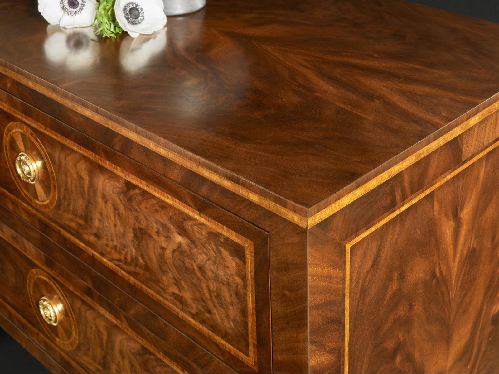 Parma 2-Drawer Walnut Nightstand with Brass Hardware