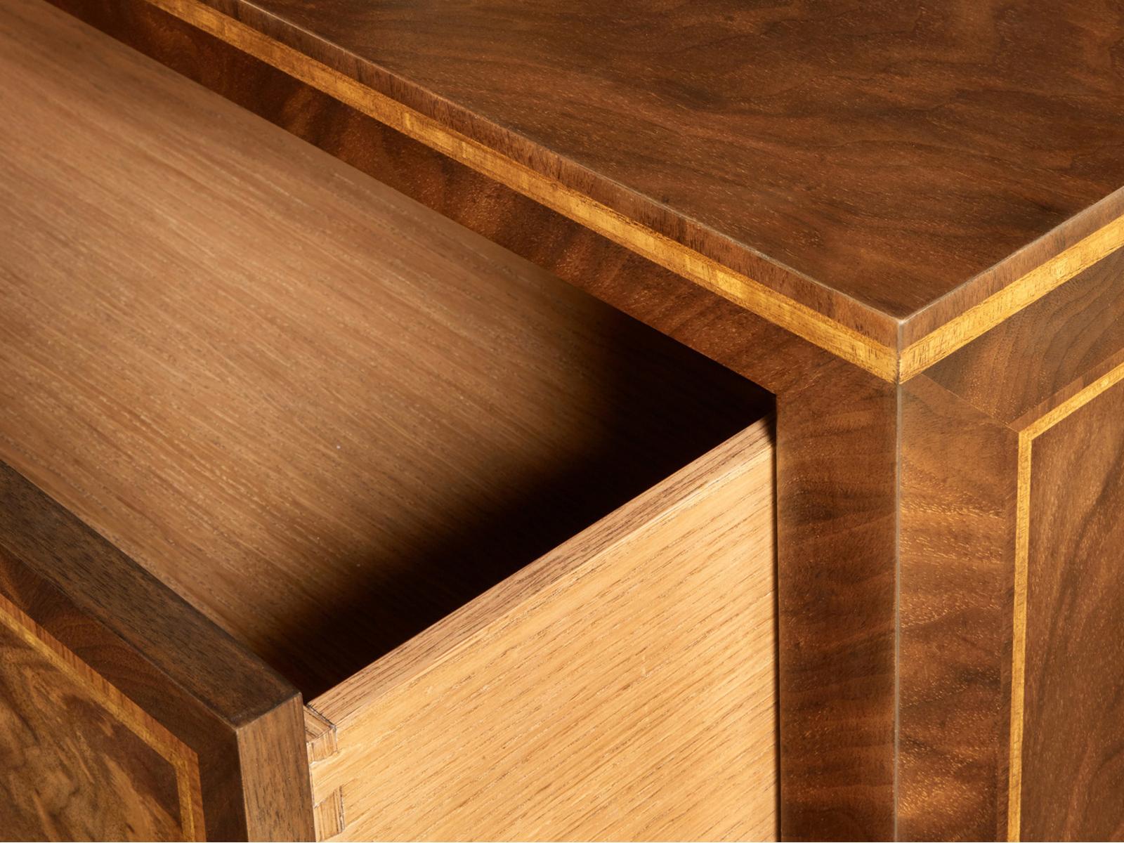 Parma 2-Drawer Walnut Nightstand with Brass Hardware