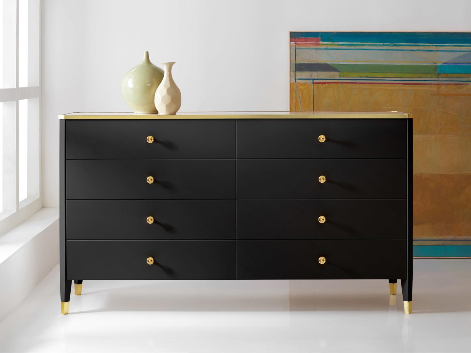Niles Black Double Dresser with Brass Accents