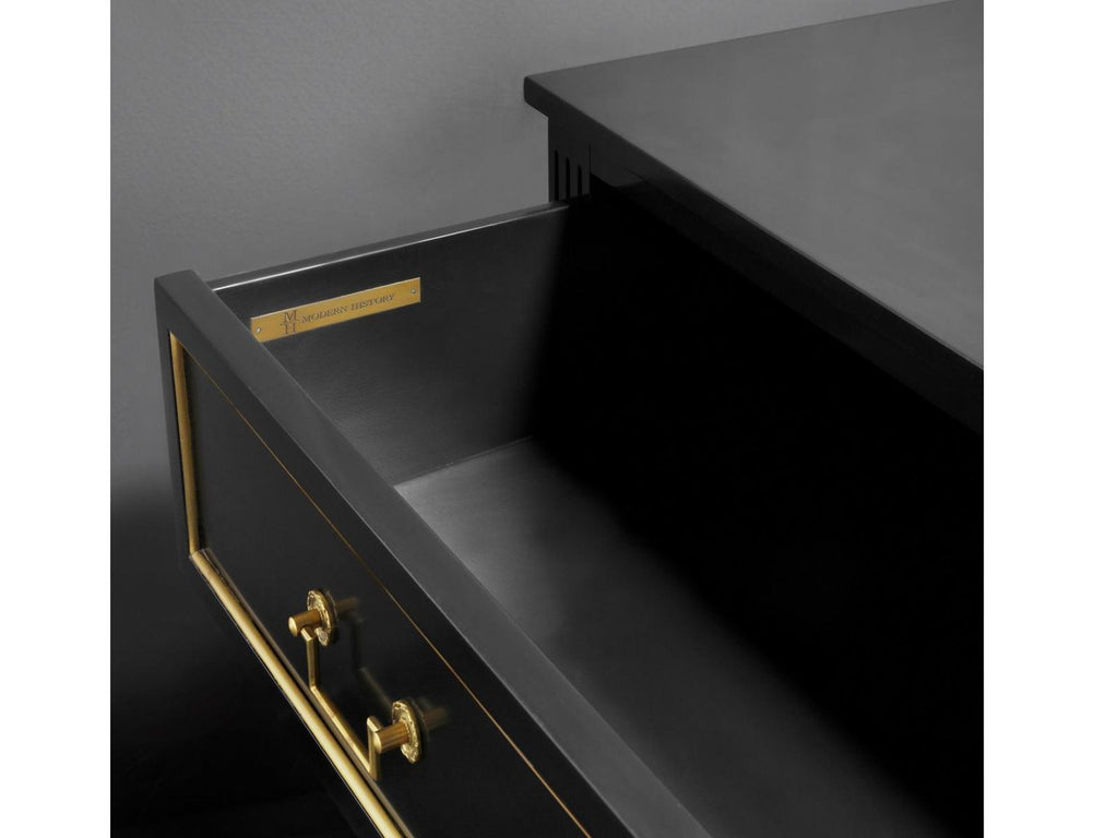 French 3-Drawers Black Dresser with Antique Brass Hardware