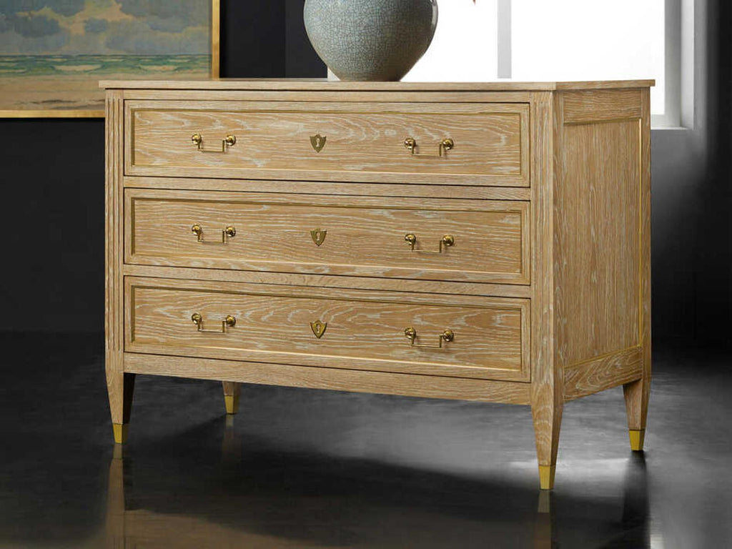 French 3-Drawer Oak Wood Dresser with Polished Brass Hardware