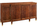 76-Inch Walnut Wood Breakfront Cabinet with Brass Accents