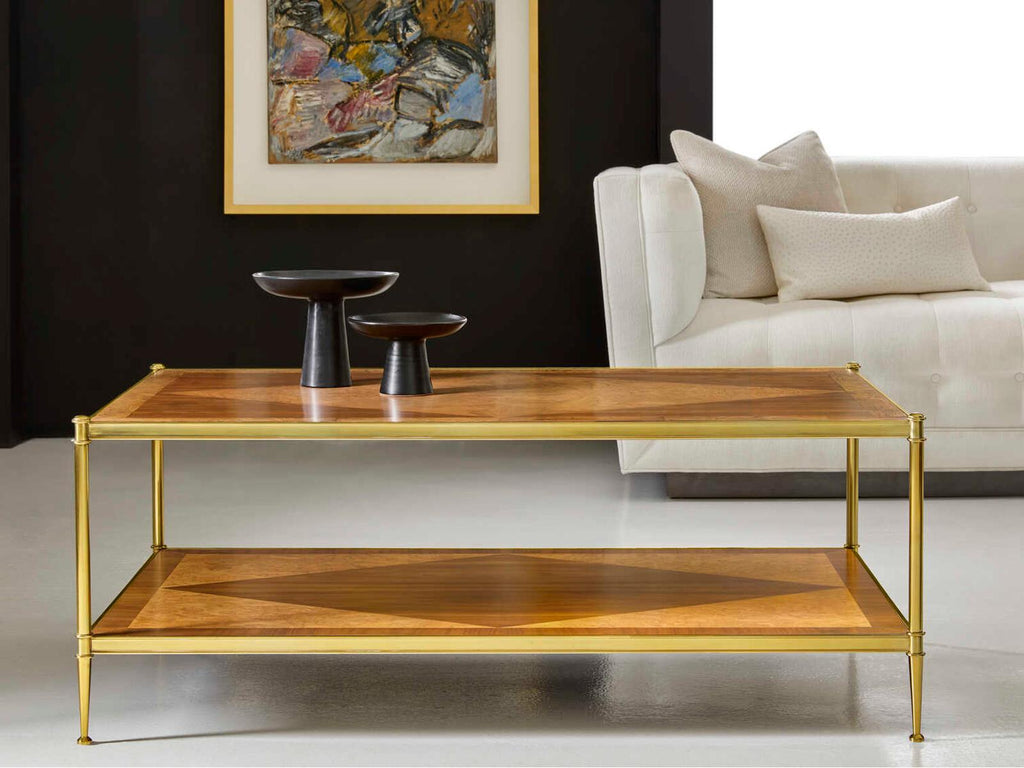 Oak Burl and Walnut Rectangular Wood Coffee Table