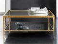 Sculpture Square Glass Antique Brass Coffee Table
