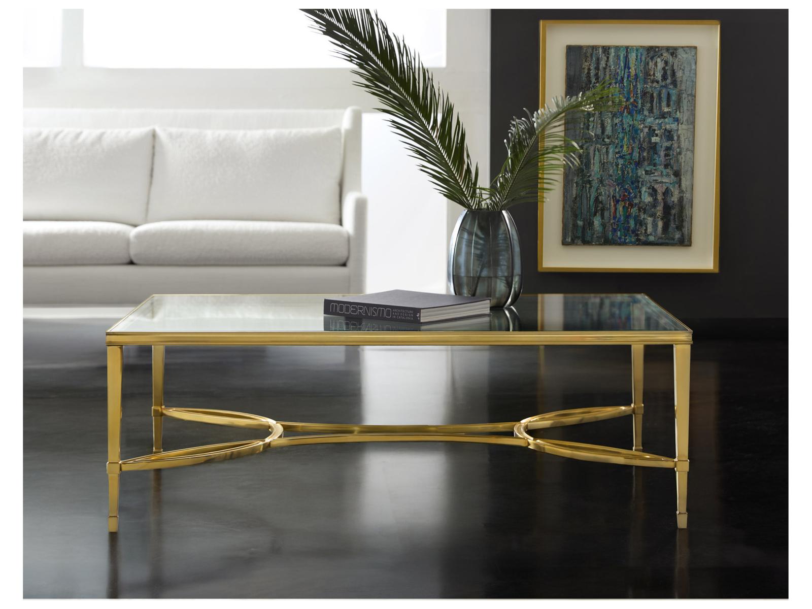 Brielle Rectangular Glass Coffee Table with Polished Brass Frame