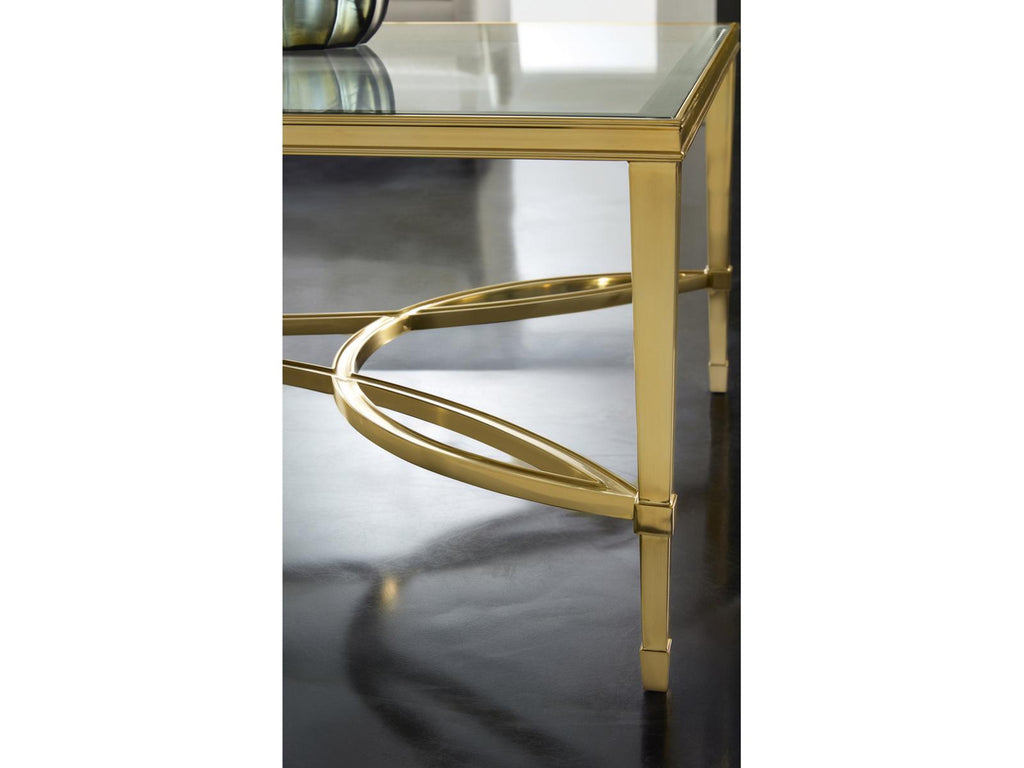 Brielle Rectangular Glass Coffee Table with Polished Brass Frame