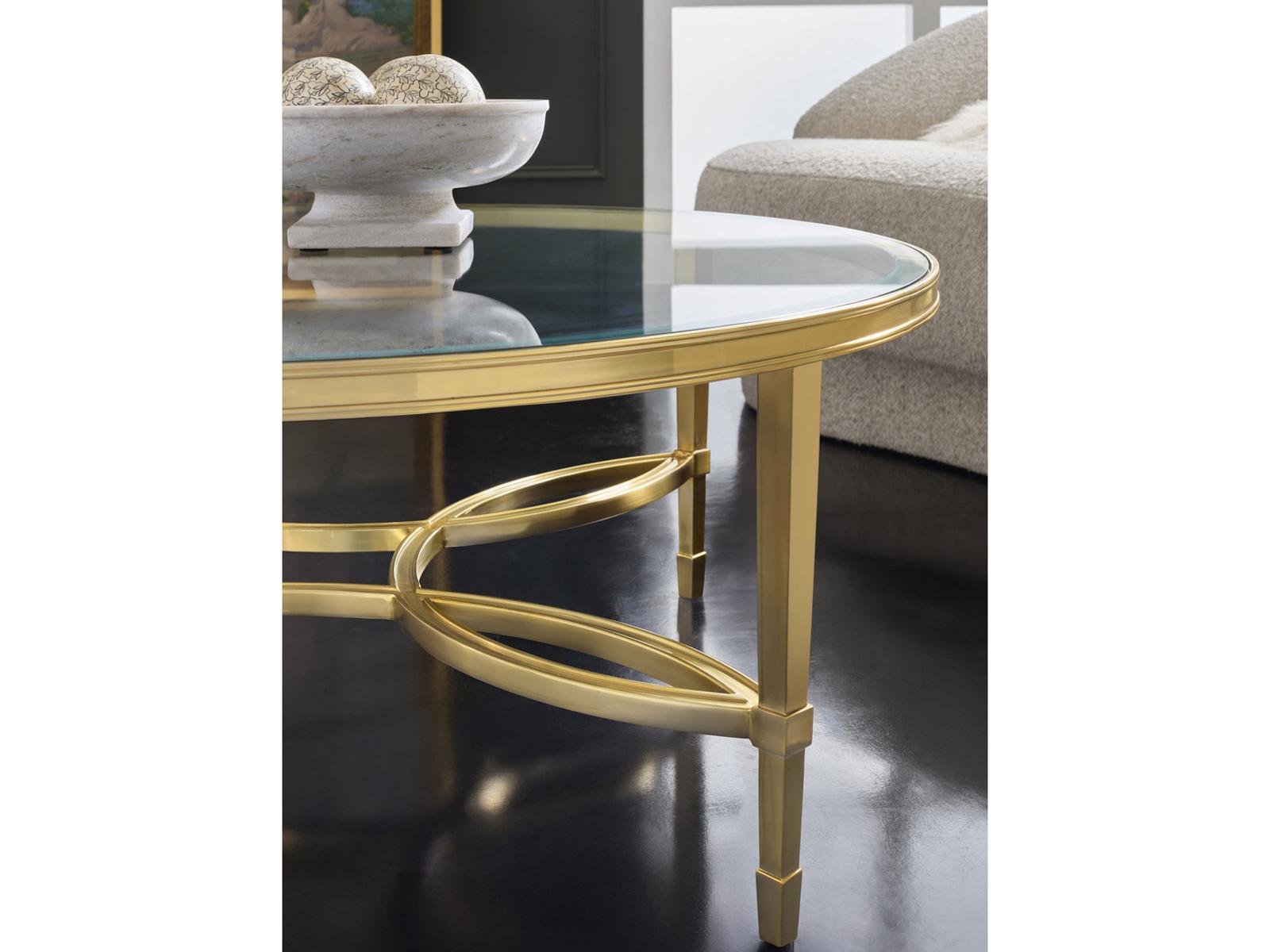 Brielle Round Glass Coffee Table with Polished Brass Frame