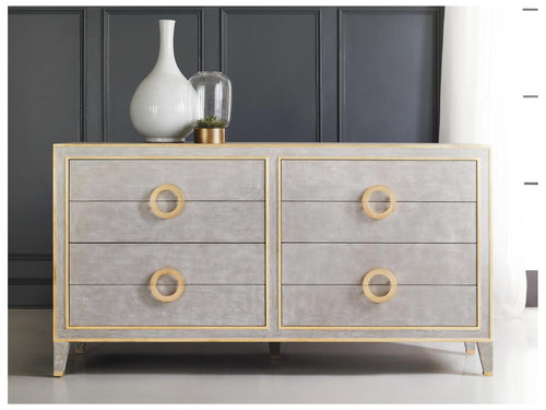 Abstract 4-Drawer Double Dresser in Antique Grey with Gold Accents