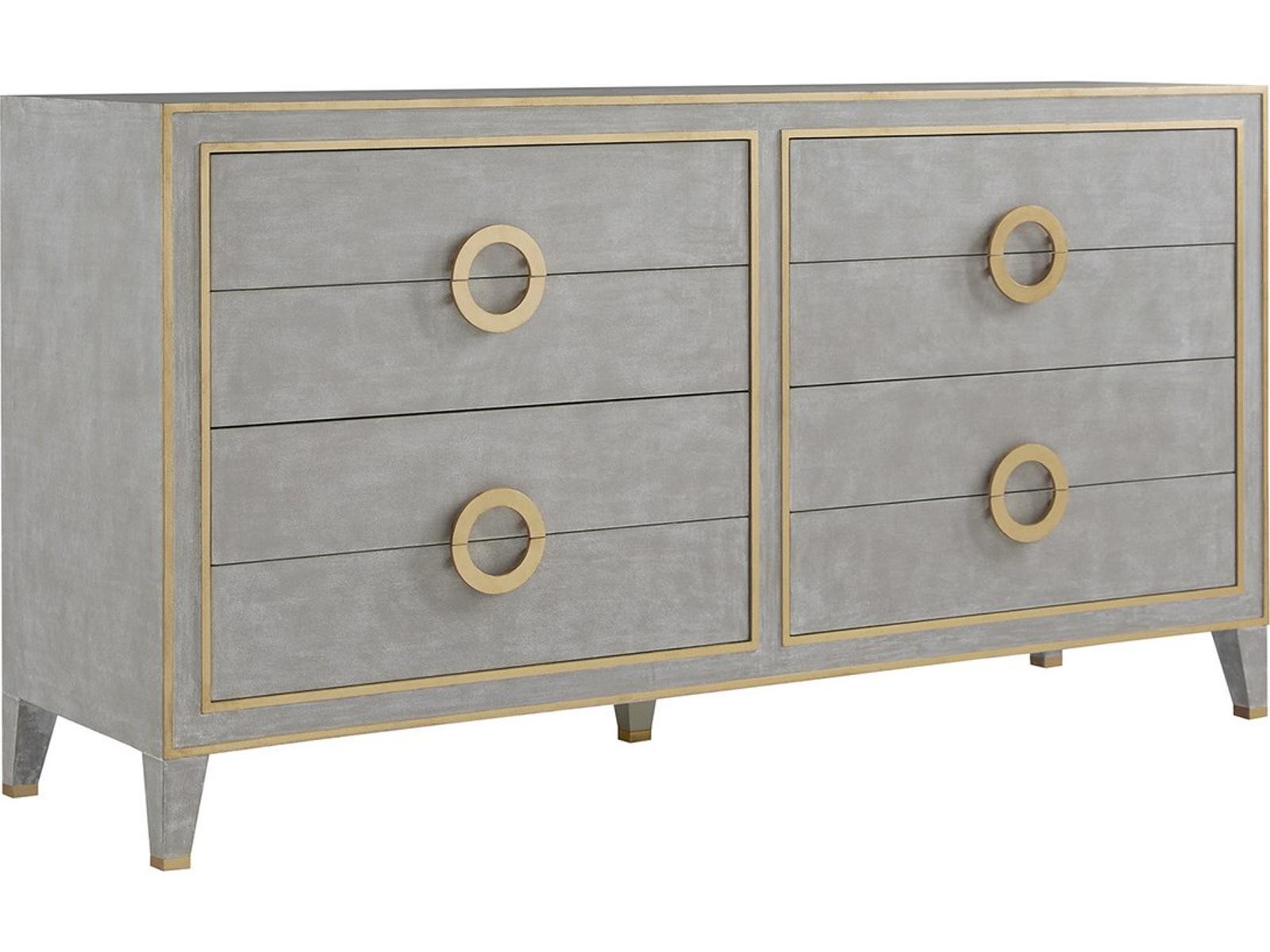Abstract 4-Drawer Double Dresser in Antique Grey with Gold Accents