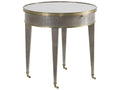 Tuxedo Round End Table in Grey Sycamore with Mirrored Top