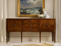 Concave 80-Inch Sideboard with Walnut Burl Veneer and Brass Hardware