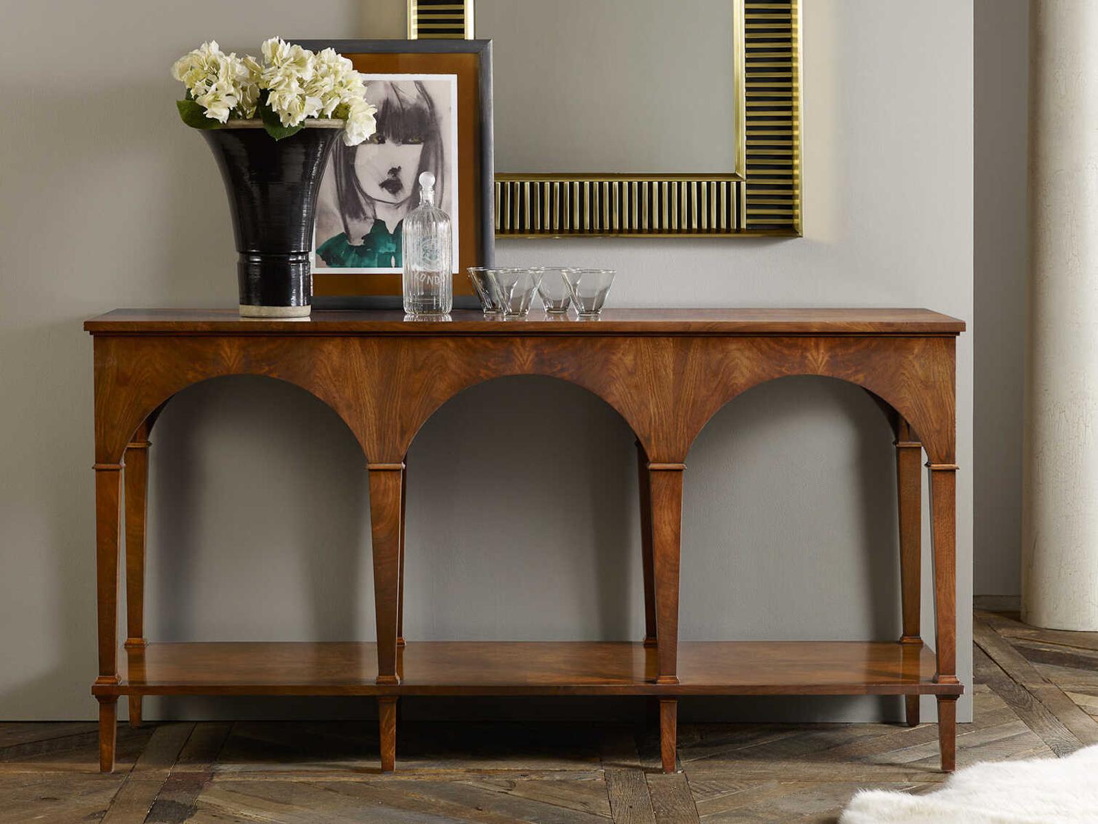 Triple Classical Wood Console Table with Shelf