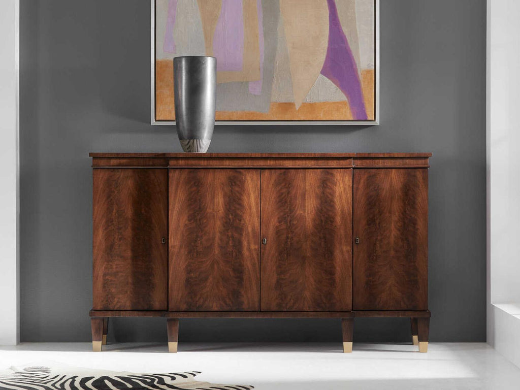Walnut 62 Inch Breakfront Sideboard with Brass Capped Feet