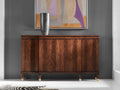 Walnut 62 Inch Breakfront Sideboard with Brass Capped Feet