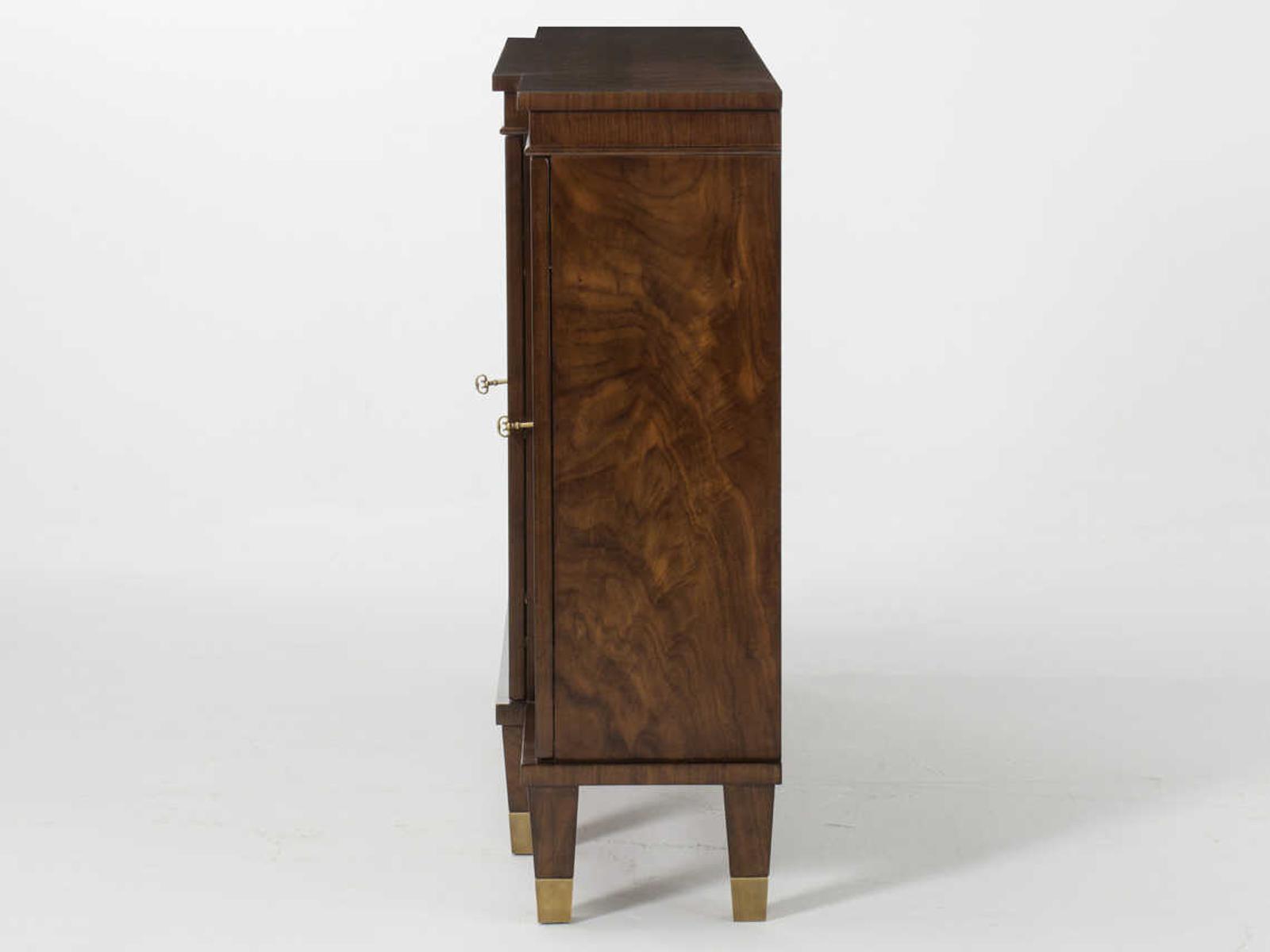 Walnut 62 Inch Breakfront Sideboard with Brass Capped Feet