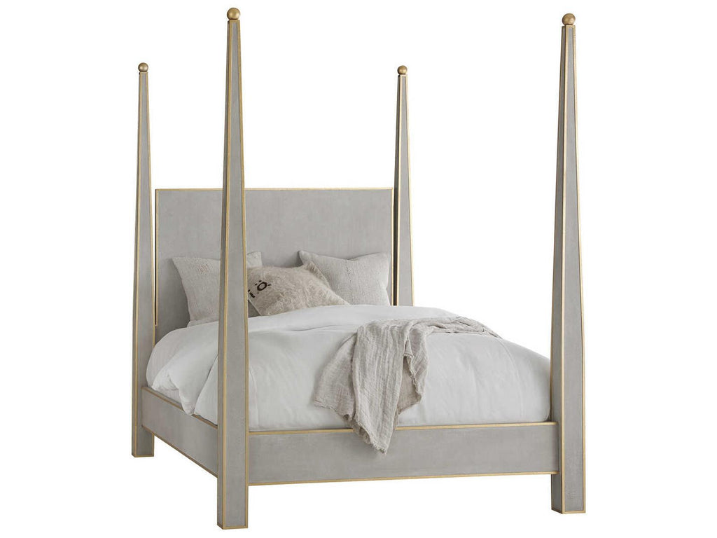 Gustavian Queen Four Poster Bed in Antique Grey with Gold Leaf Accents