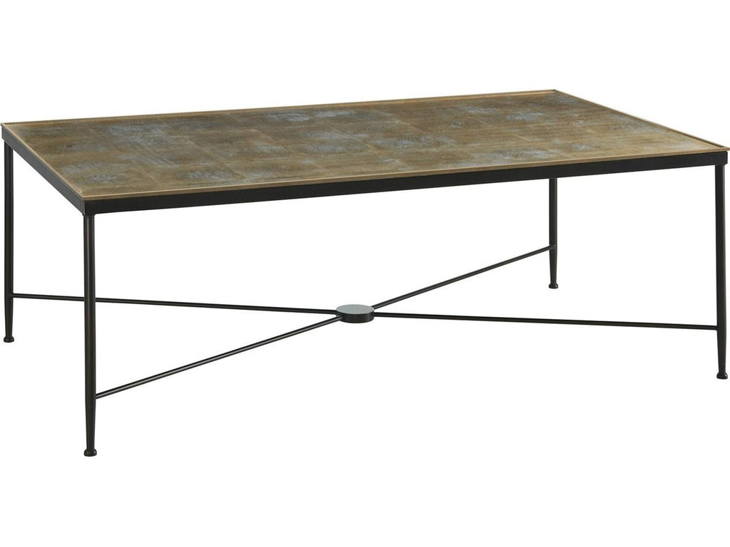 Rectangular Wrought Iron Coffee Table with Gold Leaf Eglomise Glass