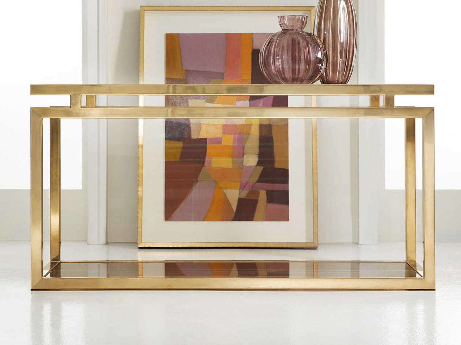 Rectangular Glass Satin Brass Plated Console Table