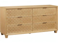 Basket 6-Drawer Double Dresser in Brown Oak Wood