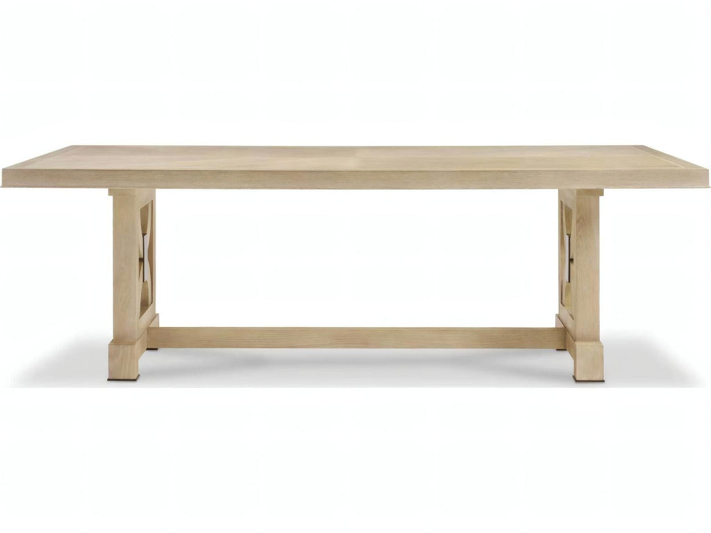 Benjamin 92-Inch Rectangular Wood Dining Table Oak with Antiqued Brass Accents