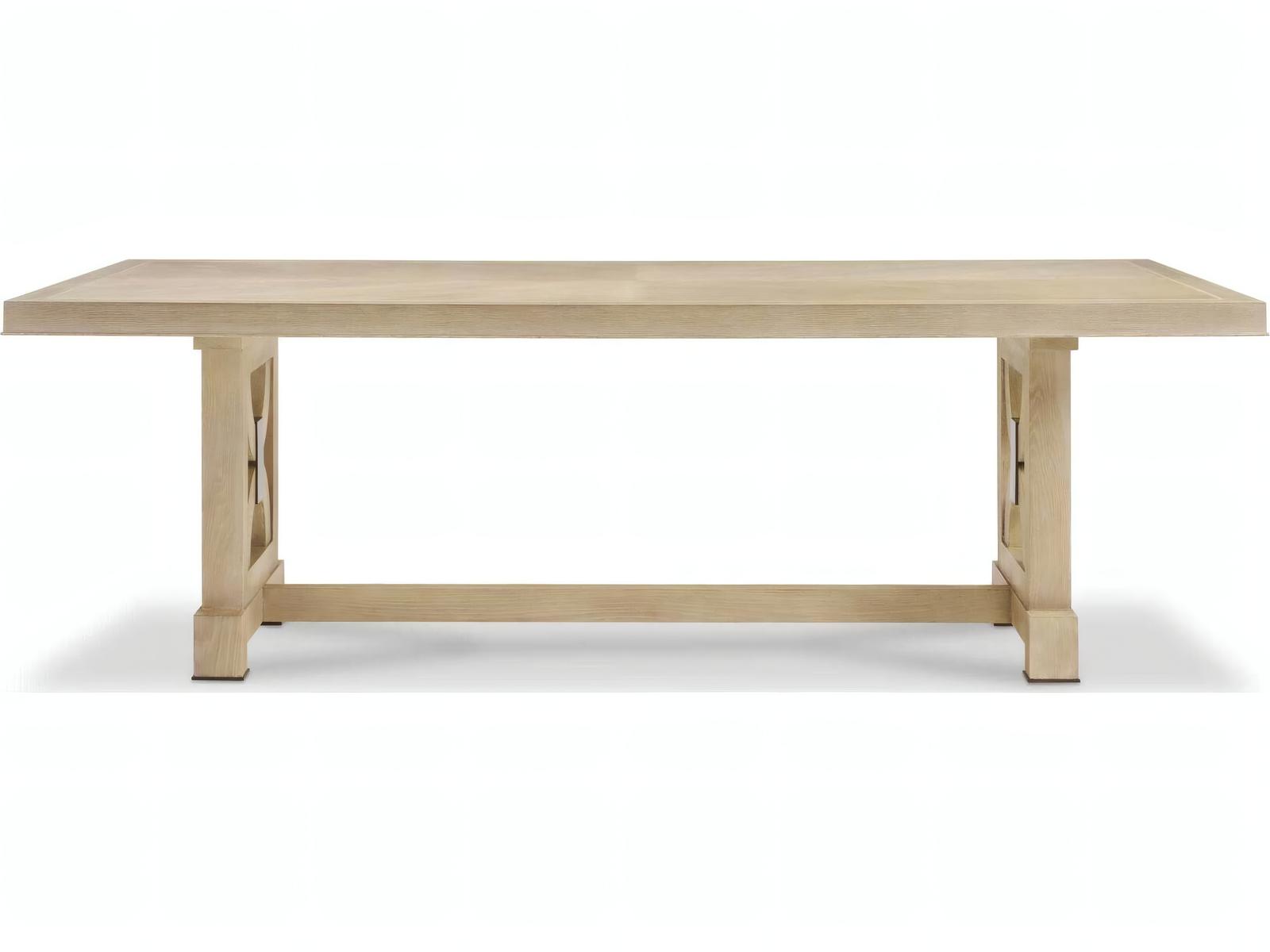 Benjamin 92-Inch Rectangular Wood Dining Table Oak with Antiqued Brass Accents